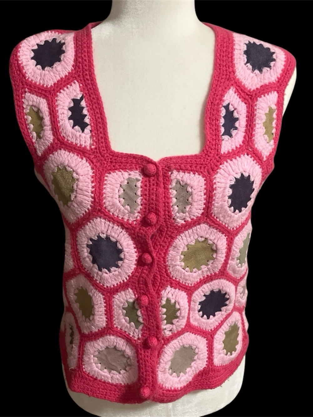 Handmade Pink Crochet Mosaic Vest Sweater